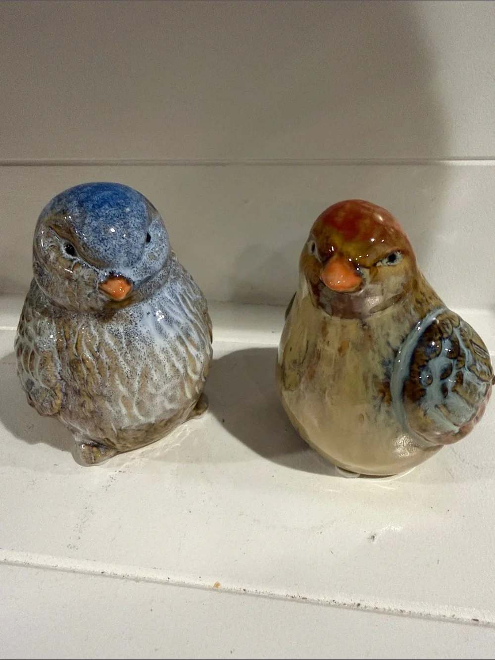 Ceramic Vintage  Decorative Bird Figurines - Blue & Brown